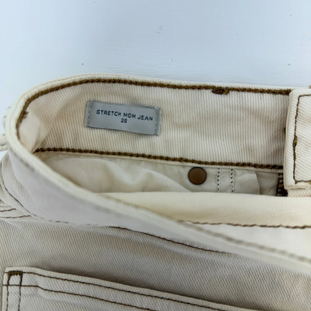 PacSun Stretch Mom Jeans Cream Tan High Rise Tapered Denim Size 26 - Picture 4 of 15